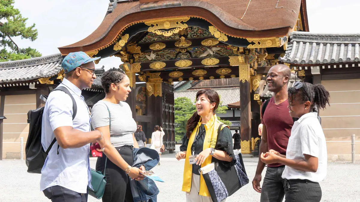 Ninomaru Palace and the Kara-mon gate at Nijo Castle on a guided castle tour, Kyoto Japan