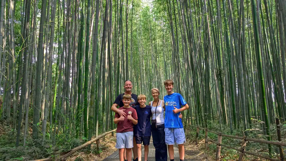 Okochi Sanso garden path above the Arashiyama bamboo grove on a guided tour, Kyoto Japan